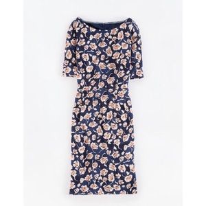 Boden Cathy Dress blue floral elbow length sleeves